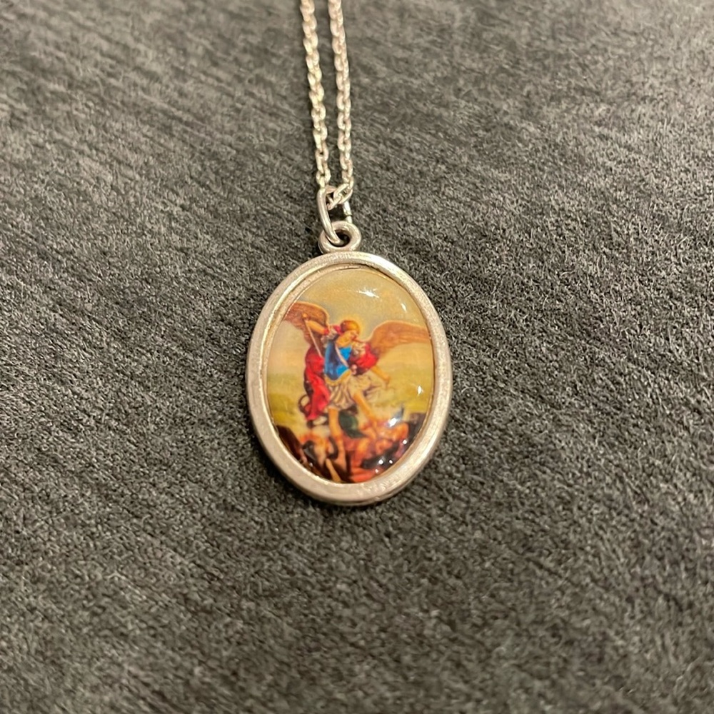 Religious “pray for us” pendant from Italy
